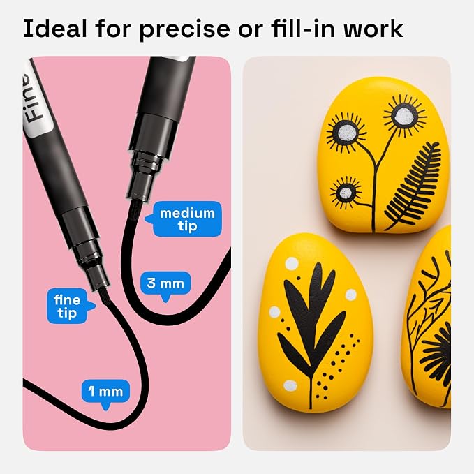ARTISTRO Black Paint Pens - Various Tips - Set of 5 | Acrylic Paint Markers, Water-Based, For Rock, Glass, Ceramic, Wood, Tire, Fabric, Metal, Canvas, Marking, Painting