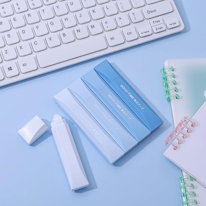 Temiary 5Pcs Beige Correction Tape, Cream Core Pull Out White Tape, Blue | 0.19 In × 19.6 Ft, Smooth Aesthetic Applicator for Wrong Writing School Office Supplies