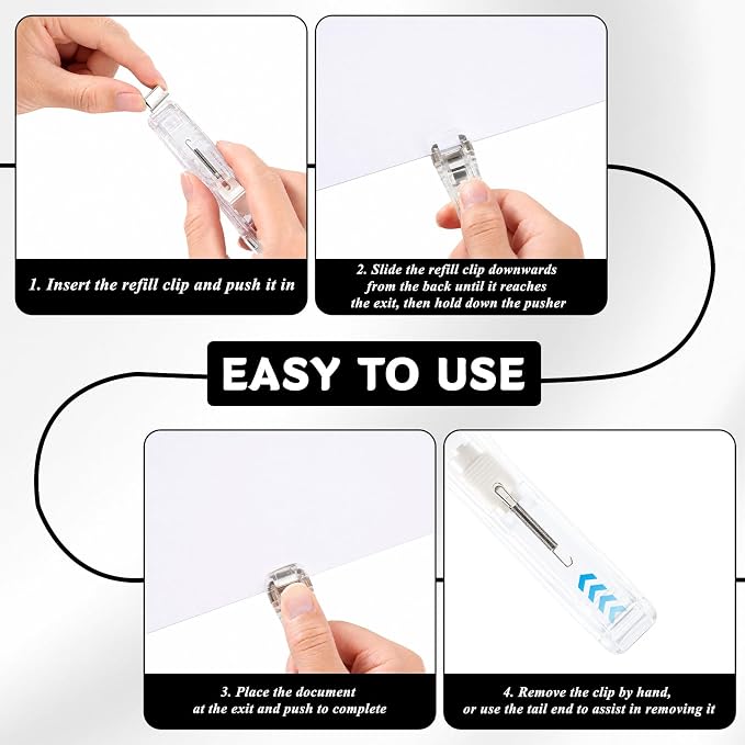 51 Pcs Portable Binder Clip Stapler Kit, Includes 50 Reusable Silver Clips, Push Clips for Paper Home School Desk Office Supplies