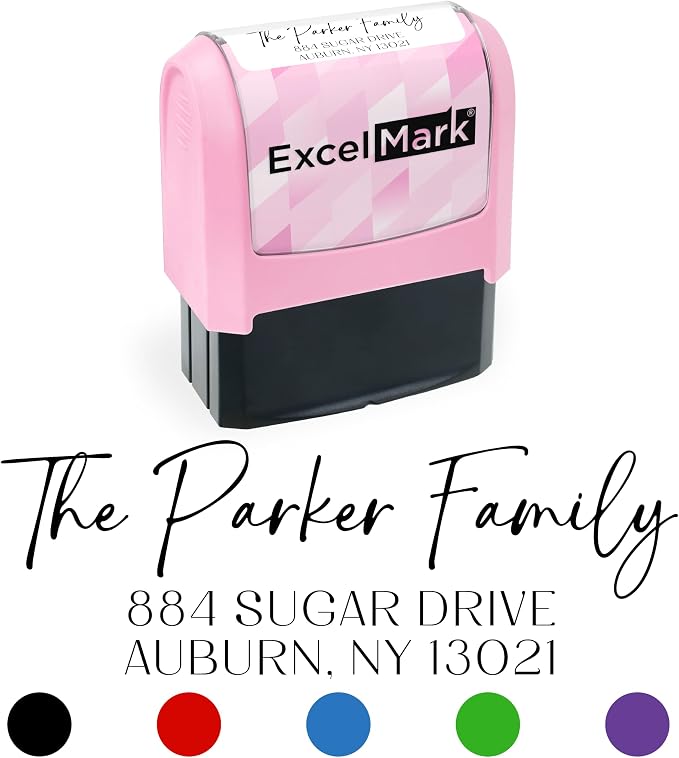 ExcelMark Address Stamp - Custom Return Address Stamp with Elegant Designs, Vibrant Colors & Patterns – Perfect for Mail, Invitations & Gifts (Pink, Santa Catalina)