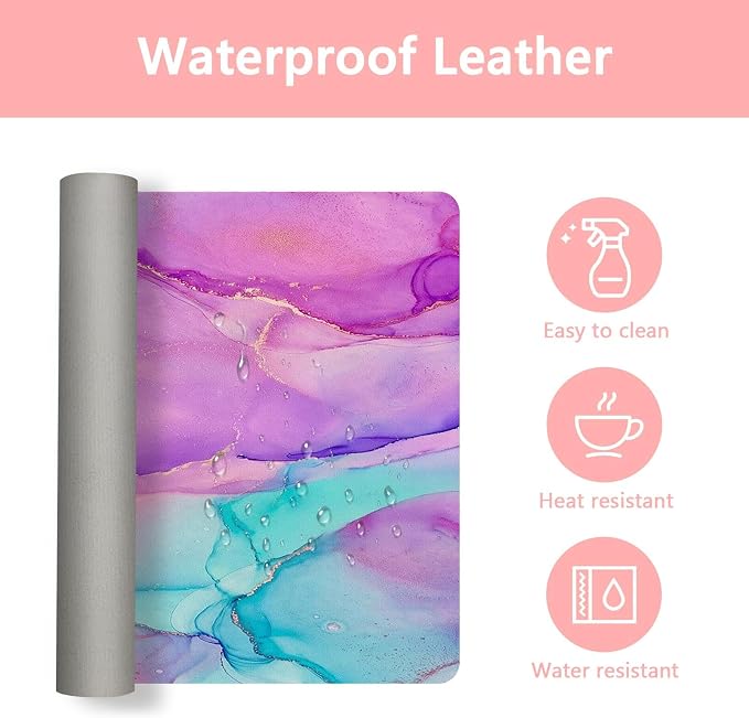 Britimes Purple Blue Marble Desk Mat Golden Painting Deak Pad Non-Slip PU Leather Large Keyboard Mouse Pad Office Desktop Accessories for Office,Work,Home Decor(31.5"X15.7")