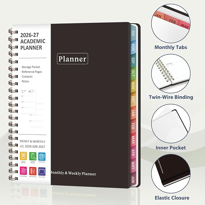 VALOME Planner 2026-2027, Weekly and Monthly Planner, JUL 2026 - JUN 2027 | Letter Size(8.5" x 11"), Hardcover, Agenda Book, Sprial Bound, Inner Pocket, Office and School Use