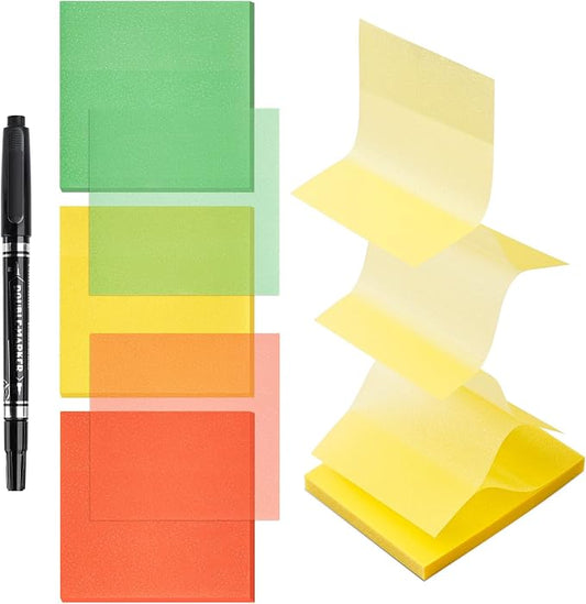 BAYTORY 240 Pop Paper Up Transparent Glitter Sticky Notes with 1 Marker | Double Marker Pen, Waterproof Self-Stick Note, 3 x 3 Colorful Self-Adhesive Note for Bible Accessories (Green & Yellow & Red)
