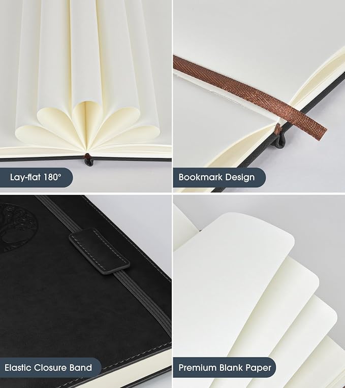 Biuwory A5 Hardcover Blank Journal Notebook, Leather Sketchbook for Drawing | 140 Unlined Pages Vintage Notebook, 5.7"×8.3" Travel Diary for Work, School, Art Journal, Daily Writing for Women & Men