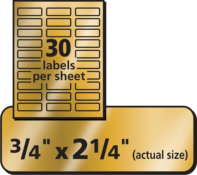 Avery Printable Return Address Labels, 0.75" x 2.25", Gold Foil, 300 Blank Mailing Labels (08987) (Pack of 5)