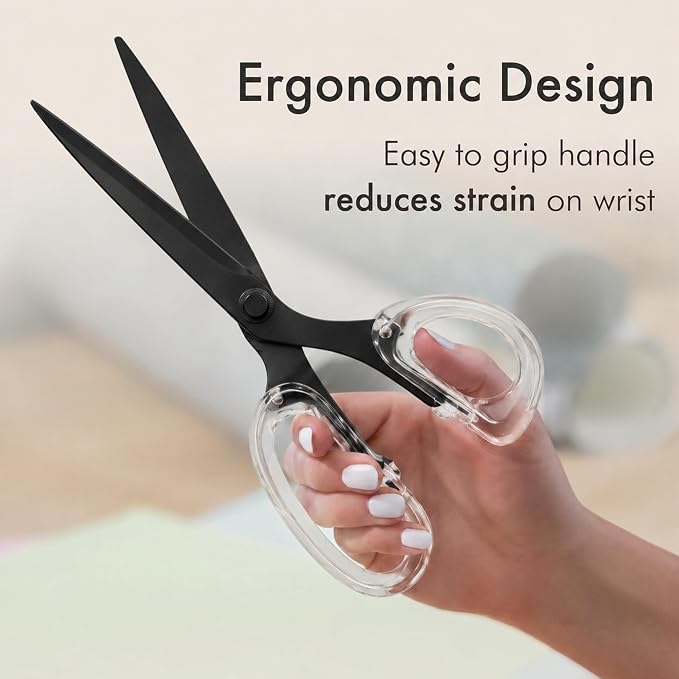 OfficeGoods 9” Stainless Steel Acrylic Scissors for Office and Home - Aesthetic and Sharp All Purpose Scissors, Perfect for Sewing, Arts and Crafts - Matte Black