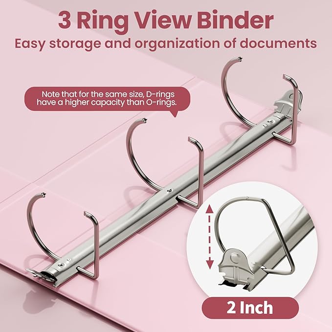 SUNEE 3 Ring Binder 2 Inch, Clear View Binder Three Ring PVC-Free (Fit 8.5x11 Inches) for School or Office Supplies, Assorted Pastel, 4 Pack