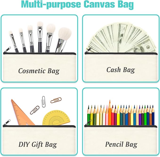 ZeeDix Canvas Zipper Pouch Bulk – 8.3 x 5 Inches Cotton Canvas Pouches with Zipper, Canvas Pencil Pouch, Makeup Bags Bulk for Travel Cosmetic Toiletry, Multipurpose Zipper Pouch for DIY Craft Storage