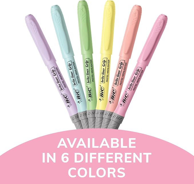 BIC Brite Liner Grip Pastel Highlighter Set, Chisel Tip, 6-Count Pack of Pastel Highlighters in Assorted Colors, Cute Highlighters for Bullet Journaling, Note Taking and More (Pack of 3)