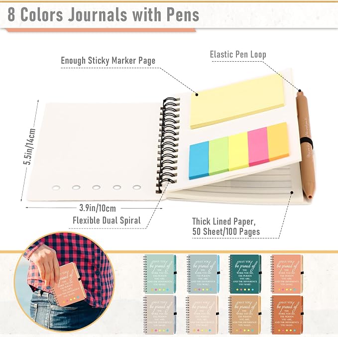 Resurhang 48 Pcs/24 Set Back to School Gifts for Students Teacher, Inspirational A6 Spiral Journal Notebook with Pen for Employee Team Teachers Students Classroom Rewards(Light Color,May You)