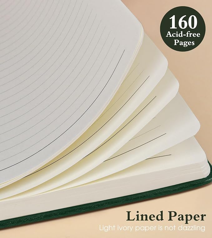 PAIBAS Lined Journal Notebook for Women Men, 160 Pages, A5 Hardcover Vintage Leather Journaling Notebooks for Work, School, Note Taking, Travel, Bible Study, Daily Diary for Writing 5.8"x8.5" (Green)