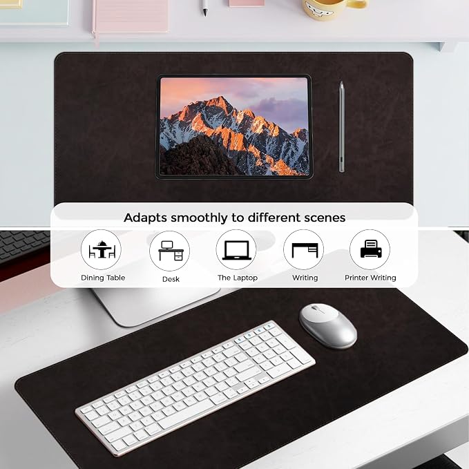CHEERYGOO Leather Office Desk Pad Protector, Non-Slip PU Leather Desk Blotter, Waterproof Laptop Writing Mouse Pad for Office and Home,23.6"x 13.8" M Black