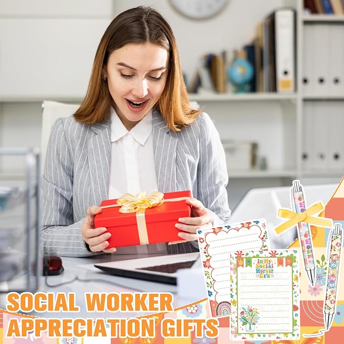 Eaasty 48 Pcs Social Worker Graduation Gifts for MSW BSW DSW PhD Inspirational Notepads and Ballpoint Pens with Ribbon Social Work Thank You Gifts Bulk for Staff Coworker Doctor Teachers Student