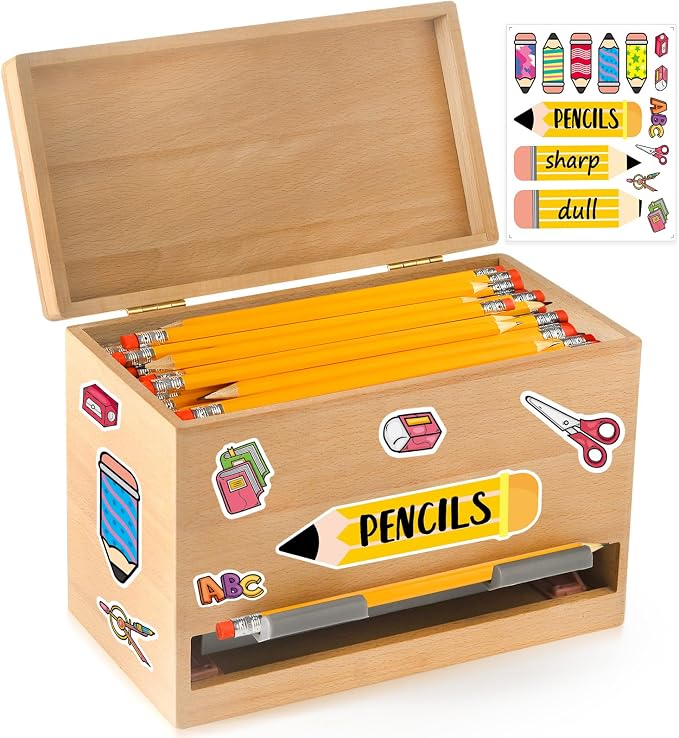 Pencil Dispenser for Classroom, Wooden Pencil Holder, Classroom Teacher Must Have, Pencils Straws Organization & Storage for Classroom Office Kitchen Restaurant (Wood color)