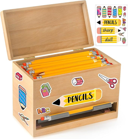 Pencil Dispenser for Classroom, Wooden Pencil Holder, Classroom Teacher Must Have, Pencils Straws Organization & Storage for Classroom Office Kitchen Restaurant (Wood color)
