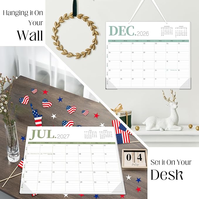 GuassLee Desk Calendar 2026, 19-Month Academic Hanging Desk/Wall Calendar From 2026 Jun-2027 Dec, 14" X 11" Monthly Planner with Thick Paper For Office Home School Desk Organizing