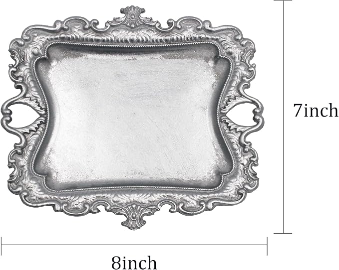 Funly mee 8 x 7 inches Antique Trinket Dish Vintage Jewelry Tray, Ring Holder (Sliver, M)