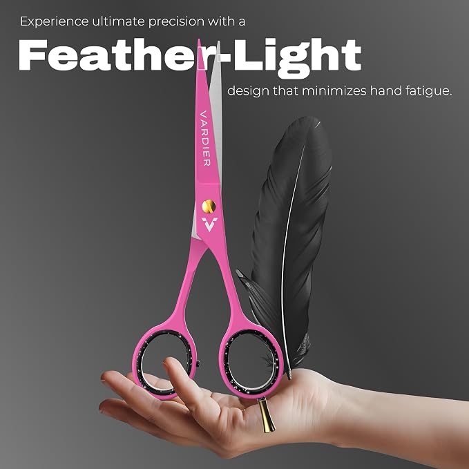 6.5” Hair Cutting Scissors – Professional Stainless Steel Barber Shears with Micro-Serrated Blades, No-Slip Precision Cut – Gift-Boxed with Leather Pouch for Salon & Home (Pink)
