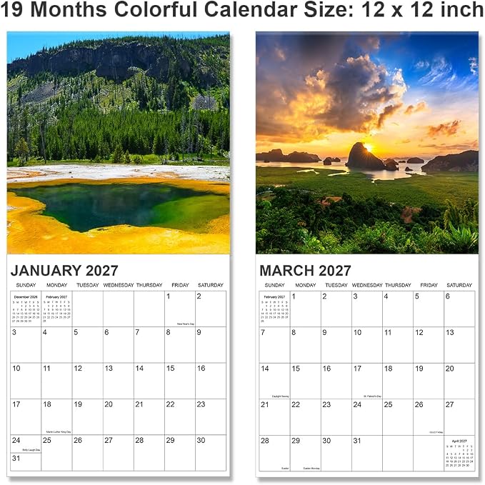 2026-2027 Calendar for Wall, National Parks Calendar 2026-2027 from July 2026 - December 2027, 12" x 24" Opened 19 Months Calendar, Full Page Months Thick & Sturdy Paper for Gift Perfect Organizing & Planning