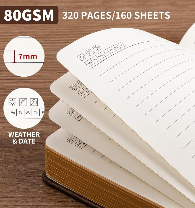 ALKALO Lined Journal Notebook for Women Men, A5 Hardcover Leather Journals for Writing, 320 Pages Thick Paper, Daily Journal Notebook for Work, School, Note Taking, Business, Travel, College Ruled