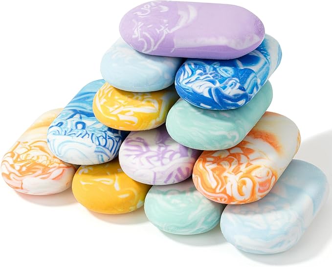 Mr. Pen- Marble Pencil Erasers, 12 Pack, 1" x 2" | Soft Rubber Marble Pencil Erasers for School, Office, Art Sketching, Homework, Exams, Clean Smudge-Free Correction