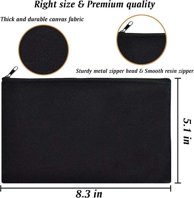 ZeeDix Canvas Zipper Pouch Bulk – 8.3 x 5 Inches Cotton Canvas Pouches with Zipper, Canvas Pencil Pouch, Makeup Bags Bulk for Travel Cosmetic Toiletry, Multipurpose Zipper Pouch for DIY Craft Storage
