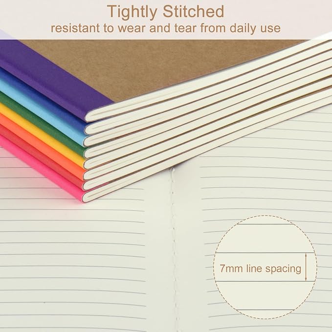 ZCZN 8 Pack Colorful Lined Notebooks Bulk, A5 Journals with 8 Colors, 60 Pages/30 Sheets, 8.3x5.5 Inch, College Ruled Paper, Travel Writing Journal Notebooks for Work,School(8 pack,8 colors-lined)
