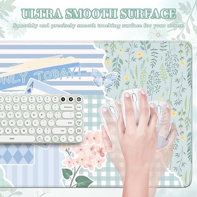 iCasso Floral Computer Mouse Pad, Desk Mat for Desktop, Keyboard and Mouse Pad, Non-Slip Mousepad with Smooth Surface, Cute Desk Accessories for Home Office Dorm