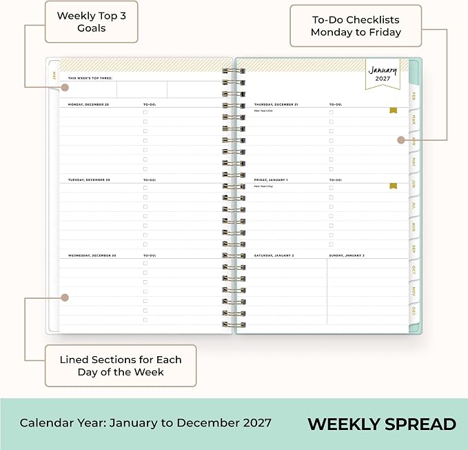 Blue Sky 2027 Weekly & Monthly Planner Calendar, 5"x8", Secret Garden Mint | January 2027 - December 2027, Flexible Cover, Durable Twin Wire Binding, Storage Pocket, Stickers, Day Designer