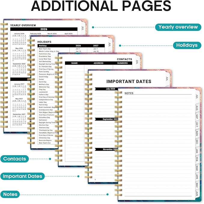Planner 2026-2027, Academic Year Monthly and Weekly Calendar Planner, Jul 2026 - Jun 2027, Hardcover Teacher Student Planning Agenda book with Tabs, Perfect for School Office Supplies, 6.3" x 8.5" - Galaxy Flow