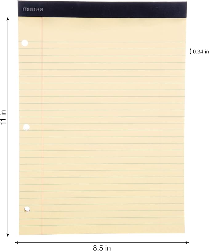 Mintra Office Canary Legal Pads - With Micro-perforated sheets, Smooth-lined paper, Ideal for Office Tasks, Assignments or Notes, Meetings, and Journaling, 3 pack Wide Ruled, Double Pad, 8.5"x11"