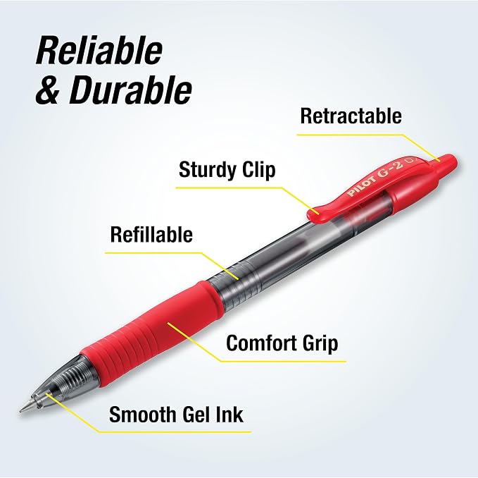 Pilot G2 Premium Refillable and Retractable Rolling Ball Gel Pens, Fine Point, 0.7 mm, Red Ink Pens, 14-Pack