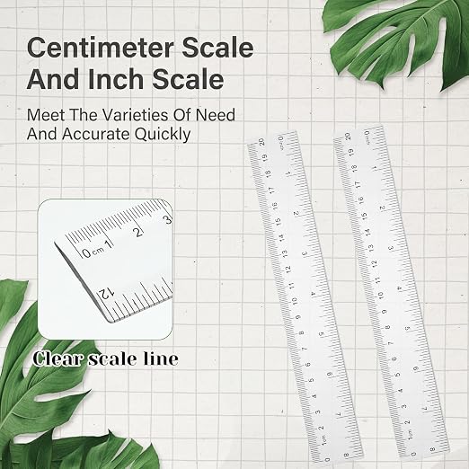 Clear Plastic Ruler, 2 Pack 8 Inch Shatterproof Ruler with Inches and Centimeters, Transparent Straight Ruler for School Classroom, Home, or Office