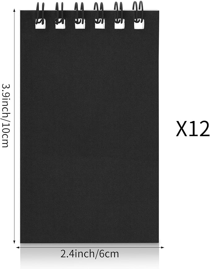 12 Pack Mini Pocket Notebooks Black Mini Spiral Notebooks with Lined Pages | 3.9x2.4 Small Journal Notepads Memo Pads Party Favor for Kids Men Women Work Office School Travel Supplies