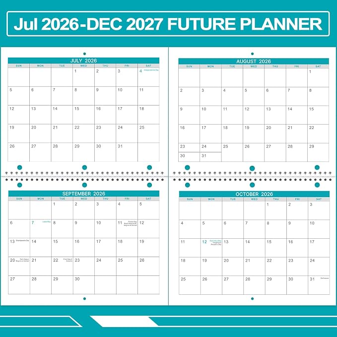 2026-2027 Wall Calendar - 2 Pack Monthly Wall and Desk Calendars, 18 Months from Jul 2026 - Dec 2027, 11"x 8.5", Thick Paper