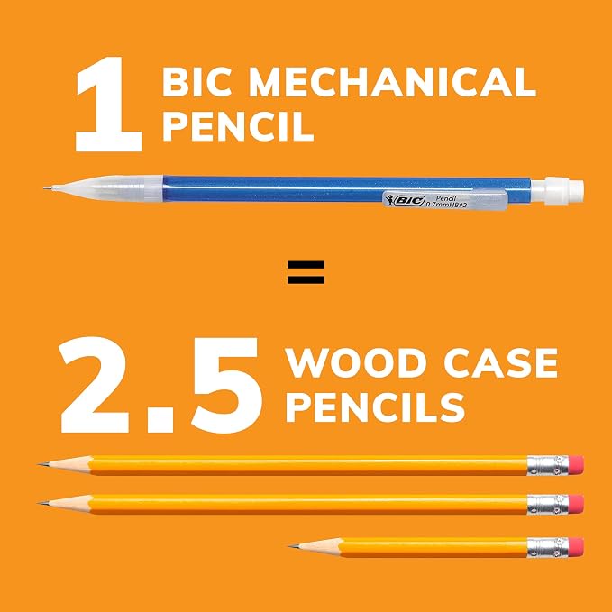 BIC Xtra-Sparkle Number 2 Mechanical Pencils With Erasers, Medium Point (0.7mm), 15-Count Pack, Cute Mechanical Pencils for Girls, Boys and Adults (Barrel Colors May Vary)