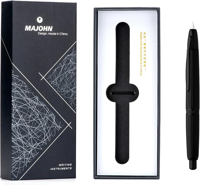 erofa Majohn A1 Retractable Fountain Pen Extra Fine Nib with Box, Black Stripe Press Ink Pen with Converter for Writing (With Clip Version)