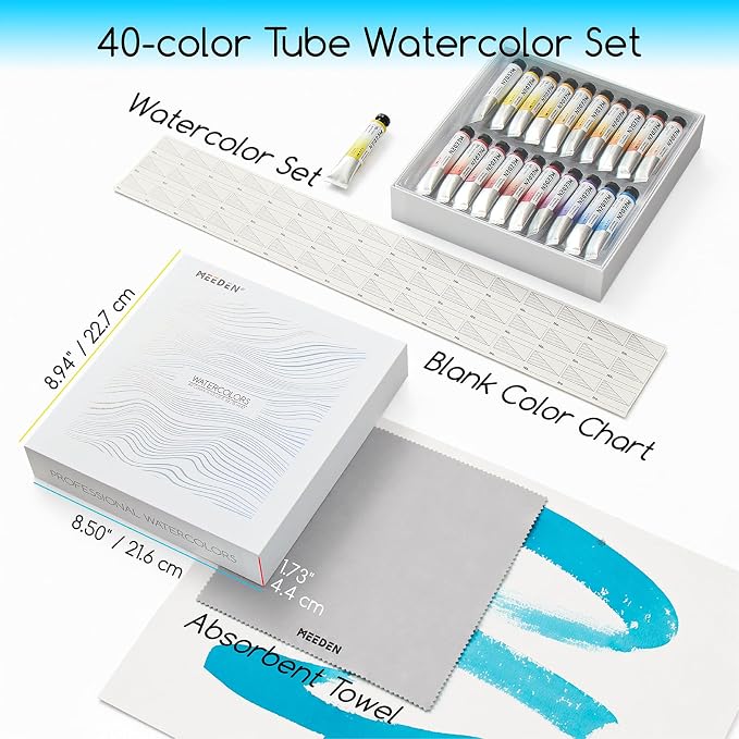 MEEDEN Professional Watercolor Paint Set: 40 x 15ml (0.5 oz) Colors Artist Water Color Tubes - Watercolor Supplies for Adults Artists Pros