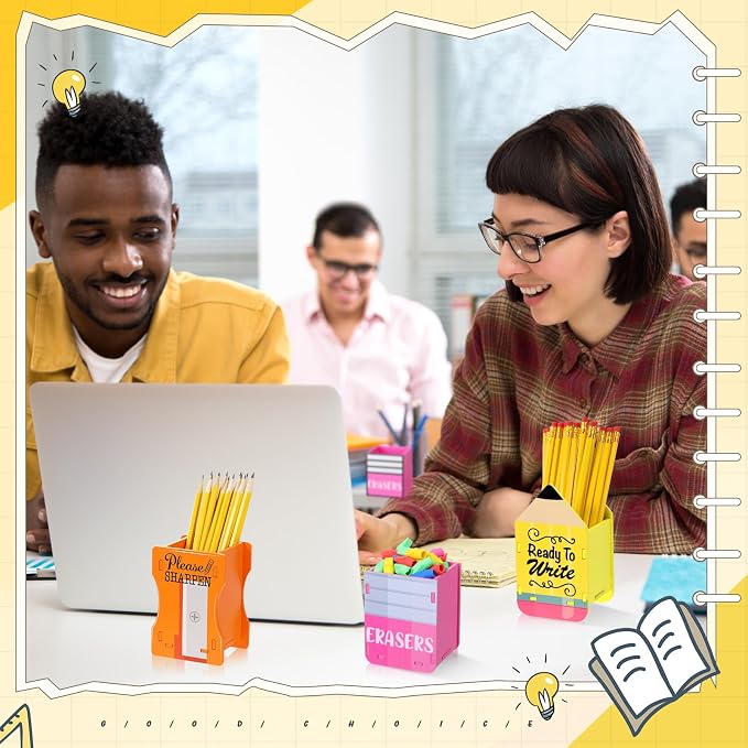 AmazingSpark 3 Pcs Pencil Shaped Holder Sharp and Eraser and Dull Holder Wooden Dispenser Pencil Storage Organizer for Back to School Management Organization (Classic)
