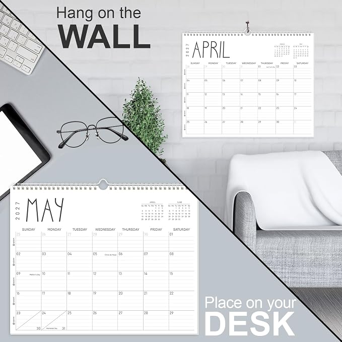 GuassLee Wall Calendar 2026, 2026-2027 Calendar Wall from Jun. 2026 to May 2027, 14" X 11" Paper Monthly Planner Wall Hanging Calendar with Thick Paper for Office Home Planning & Organizing