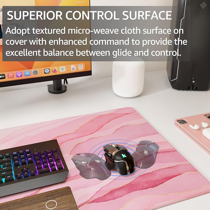 KTRIO Large Gaming Mouse Pad, Desk Mat, 31.5 x 15.7 in, Pink Glow, XXL | Smooth Micro-Weave Surface, Artistic Pattern Design, Non-Slip Rubber Base, Durable Stitched Edges, Office & Home Use