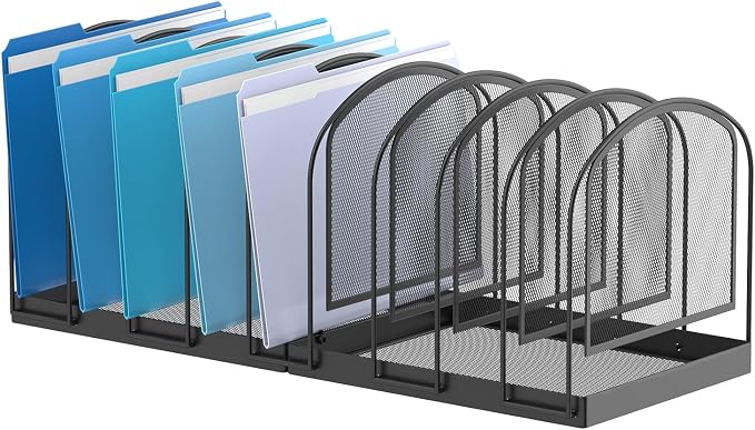 SUPEASY 9-Section File Organizer for Desk, Metal File Folder Holder, Black | 9 Vertical Compartments with Sturdy Metal Base for Office Documents Books Magazines and Laptop