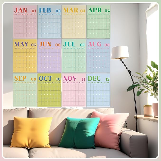 Gueevin 2026 Reusable Classroom Calendar Large Undated Dry Erase Wall Calendar 16 x 12 Inches Big Monthly Blank Planner Yearly Planning for School Organizing Office Home (Vibrant Candy Color)