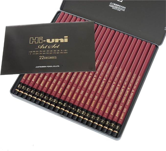 Uni Hi-Uni Wooden Pencil Art Set - 10B to 10H - Box of 22 (HUAS)