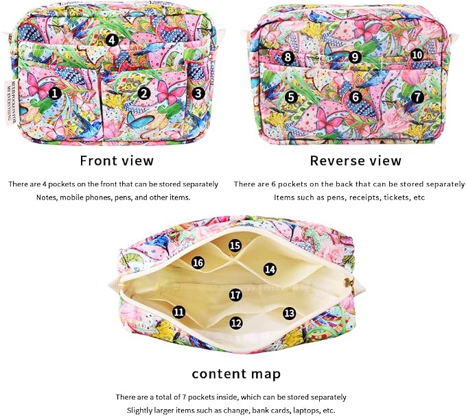E-WEICHEN Multiple Pockets Portfolio Organizer with Zippered, Makeup Bag Travel Essentials for Women, Simple Waterproof Stationery Pencil Pouch Bag for Journal Office Art Supplies.Flowers and Birds