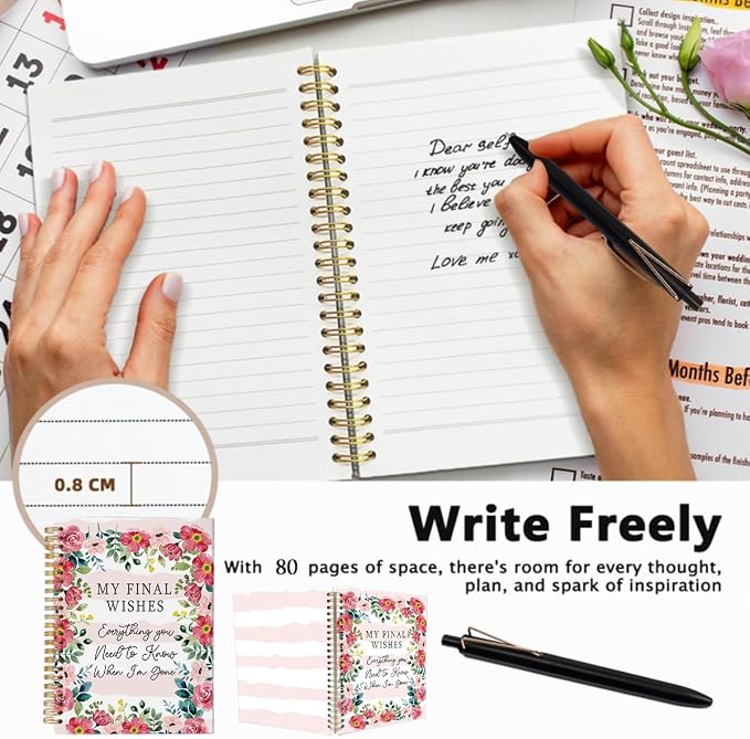 My Final Wishes End of Life Planner with Pen Set - A5 Spiral Notebook, Everything You Need to Know Lined Journal, Funny Retirement Goodbye Gifts for Coworkers, Peace of Mind Organizer