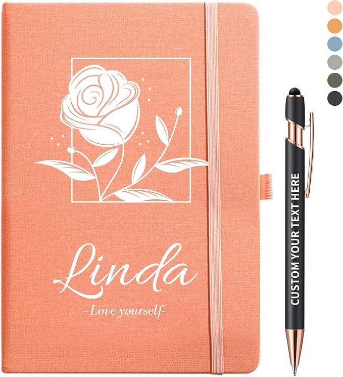 Personalized Notebook with Pen - Customizable A5 Journal Notebook Daily Journals For Writing - 5.8 x 8.3 Journal with 192 Pages 100Gsm Lined Paper for School, Travel, Business, Pink