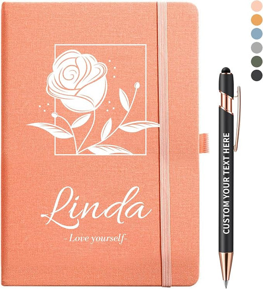 Personalized Notebook with Pen - Customizable A5 Journal Notebook Daily Journals For Writing - 5.8 x 8.3 Journal with 192 Pages 100Gsm Lined Paper for School, Travel, Business, Pink