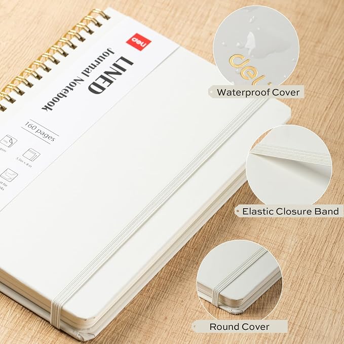 deli 3 Pack Lined Spiral Journal Notebook, 160 Pages, A5 (5.5"x8") Hardcover Writing Notebook, College Ruled Spiral Bound Journal for Women & Men - Perfect for Work, School, Office & Note Taking