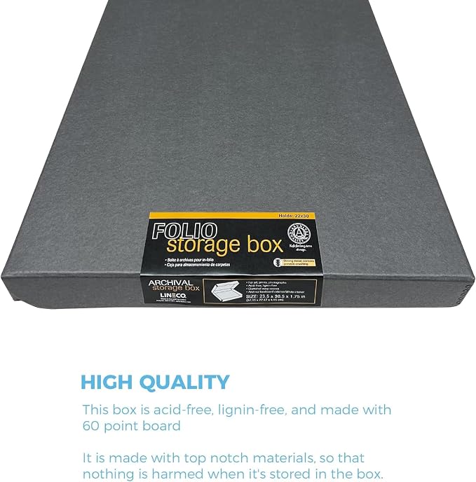 Lineco Clamshell Archival Storage Box, 23.5x30.5x1.75 Inch, Gray, Pack of 2 | Acid-Free with Metal Edge Boxboard, Organize and Store Photos Documents Cards Negatives Magazine Prints Family Records DIY